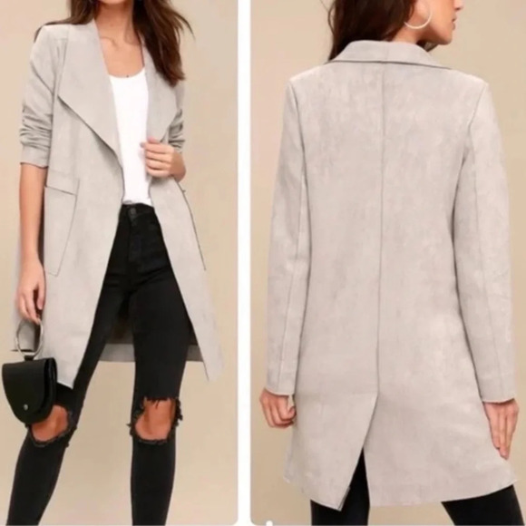 Lulu’s Great Adventure Light Grey Sueded Fabric Coat Jacket Size Medium NEW - Picture 1 of 13